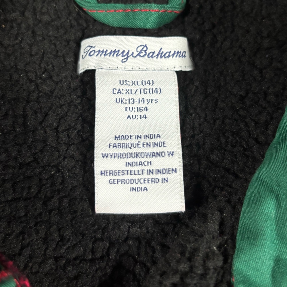 Tommy Bahama Boy Red Checked Flannel Shacket jacket Sherpa Lined Size XL (14) - Picture 6 of 6